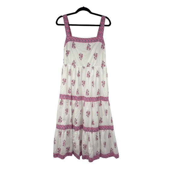 J. Crew Dresses & Skirts - J.Crew Maxi Dress Womens 12 White Pink Floral Tiered Smocked‎ Wide Straps